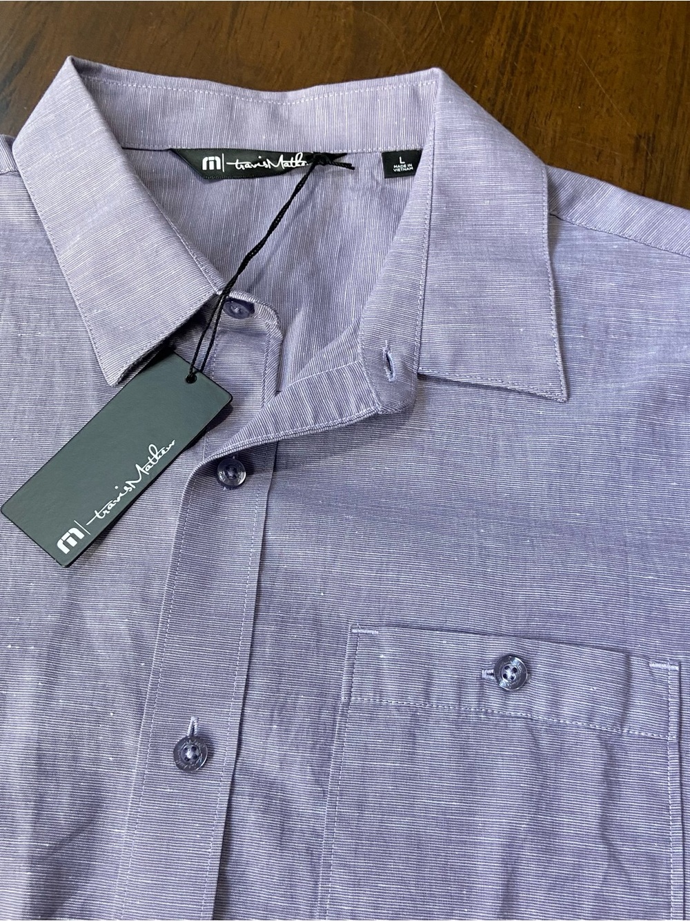 TravisMathew Studebaker Mens L Cadet Purple Short Sleeve Button Front Golf Shirt